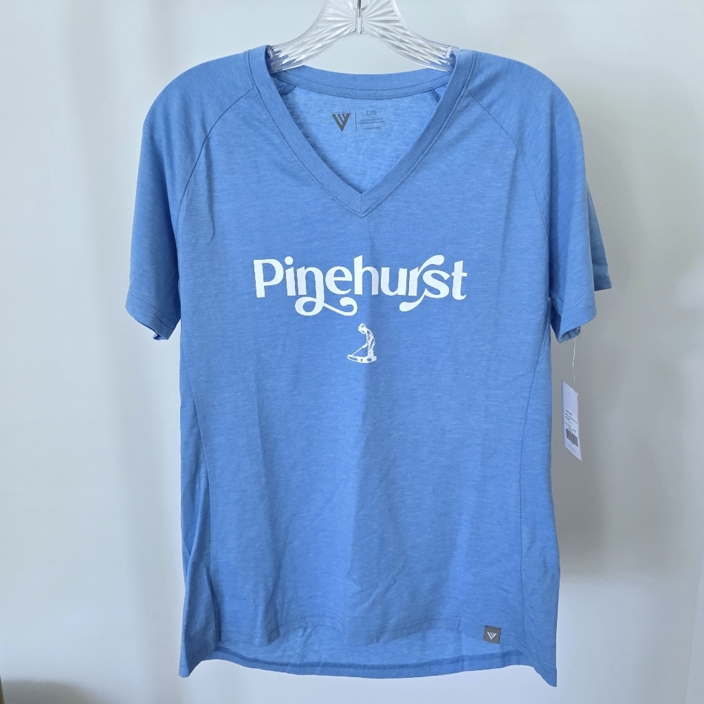 NWT Pinehurst Ladies Golf Blue Short Sleeve V-Neck Top Size Large